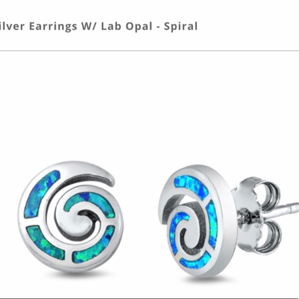 Silver Blue Lab Opal Spirals Earrings